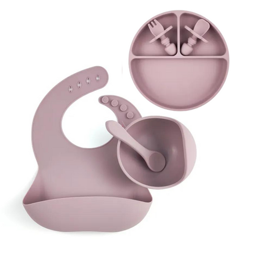 Gjafasett │ diskur, smekkur, skál, skeið og hnífapör│ Pale Mauve