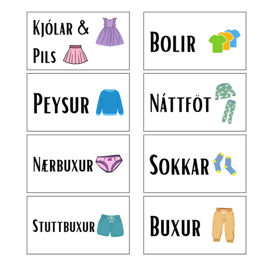 Skipulags límmiðar │ Fataskúffur │ 8 saman