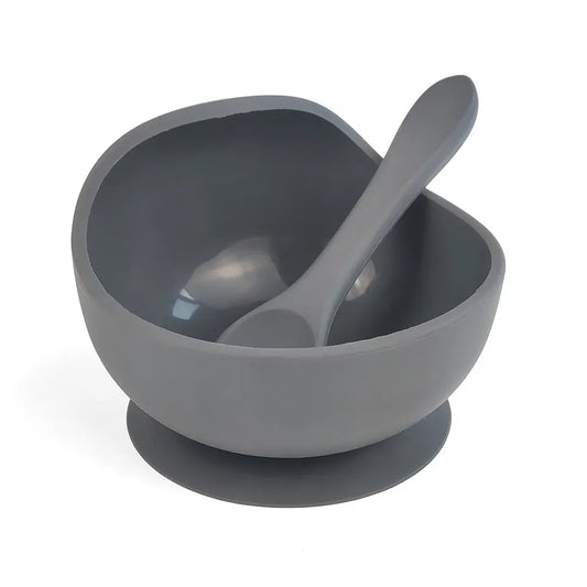 Gjafasett │ diskur, smekkur, skál, skeið og hnífapör│ Dark grey