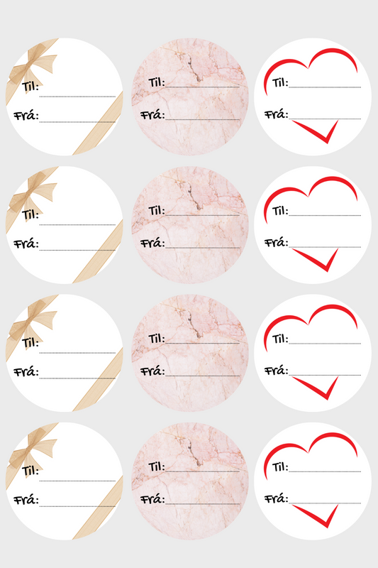Gjafa límmiðar │ Hringlaga │ 12 saman