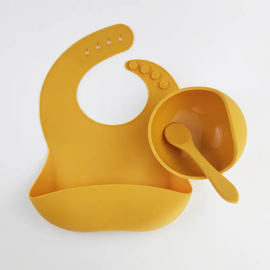 Gjafasett │ smekkur, skál og skeið │ Mustard