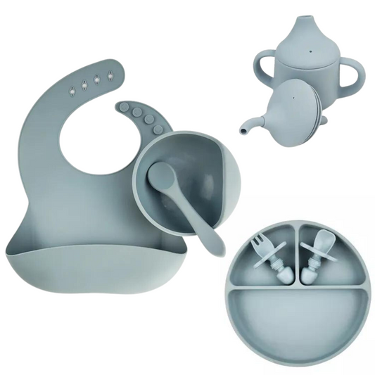 Gjafasett │ diskur, smekkur, stútkanna, skál, skeið og hnífapör│ Ether