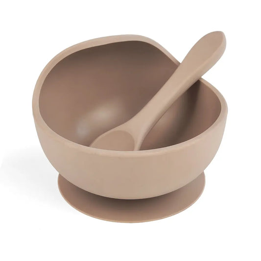 Gjafasett │ diskur, smekkur, skál, skeið og hnífapör│ Warm taupe